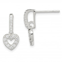 Quality Gold Sterling Silver CZ Heart Dangle Post Earrings - QE14695