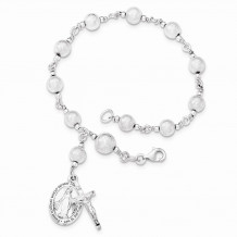 Quality Gold Sterling Silver Polished Laser-cut Rosary Bracelet - QH5137-7.75