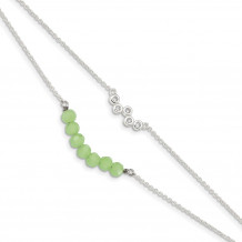Quality Gold Sterling Silver CZ & Green Glass Beads Bracelet - QG4904-6
