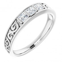 14K White 1/2 CTW Diamond Three-Stone Scroll Ring - 98506052P