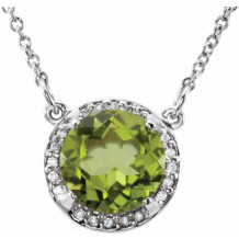 14K White 8 mm Round Peridot & .05 CTW Diamond 16 Necklace - 8590570016P