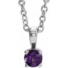 14K White 5 mm Round Amethyst Birthstone 16-18 Necklace - 653498757P