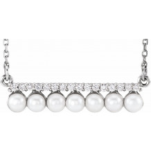14K White Freshwater Cultured Pearl & 1/8 CTW Diamond Bar 16-18 Necklace - 86715600P
