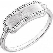 14K White 15x6 mm Rectangle Beaded Signet Ring - 51727101P
