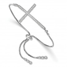 Quality Gold Sterling Silver Rhodium-plated CZ Polished Adjustable Cross Bracelet - QG4653