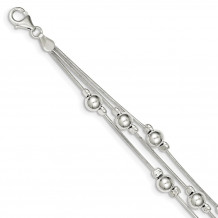 Quality Gold Sterling Silver Polished Bead Snake Chain Bracelet - QG3344-7.5