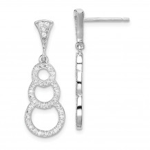 Quality Gold Sterling Silver Rhodium-plated CZ 3-Circles Dangle Post Earrings - QE15187