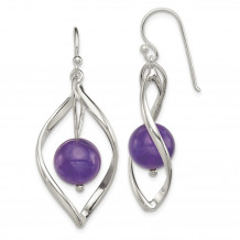 Quality Gold Sterling Silver Twist Dangle Amethyst Earrings - QE8959