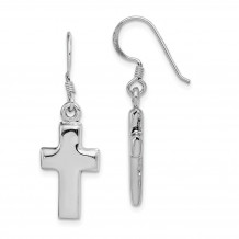 Quality Gold Sterling Silver Rhodium-plated Polished Cross Dangle Shepherd Hook Earrings - QE12940