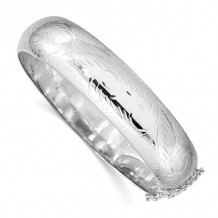 Quality Gold Sterling Silver Rhodium-plated 15mm Fancy Hinged Bangle Bracelet - QB36