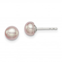 Quality Gold Sterling Silver 5-6mm Purple FW Cultured Button Pearl Stud Earrings - QE12690