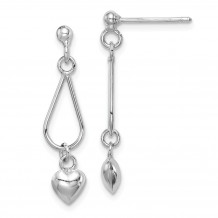 Quality Gold Sterling Silver Rhodium-plated Heart Puffed Dangle Earrings - QE15069