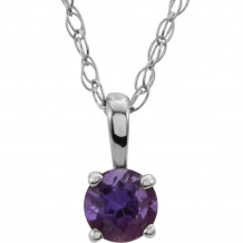 14K White 3 mm Round Amethyst Youth Birthstone 14 Necklace - 2839370001P