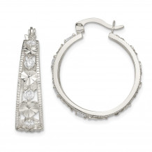 Quality Gold Sterling Silver CZ Diamond-cut Heart Hoop Earrings - QE14834