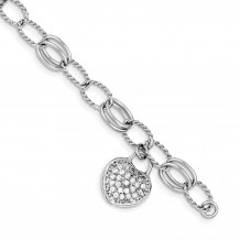 Quality Gold Sterling Silver Rhodium-plated CZ Heart Dangle Bracelet - QX564CZ