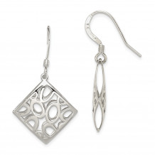 Quality Gold Sterling Silver Polished Square with Circles Dangle Earrings - QE8966