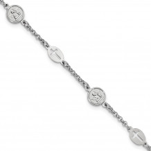 Quality Gold Sterling Silver Rhodium Plated Cross & Angel Bracelet - QG4247-7.5