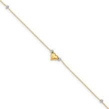 Quality Gold 14k Two Tone Polished Puffed Heart with Beads Anklet - ANK48-10