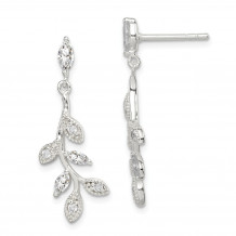 Quality Gold Sterling Silver CZ Leaf Dangle Post Earrings - QE13478