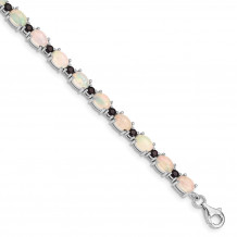 Quality Gold Sterling Silver Rhodium-plated White Opal & Black Spinel Bracelet - QG4909-7.5