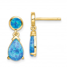 Quality Gold Sterling Silver Gold-tone Created Blue Opal Teardrop Post Dangle Earrings - QE15397