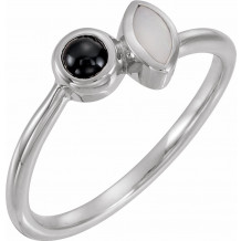 14K White Opal & Onyx Ring - 72044600P