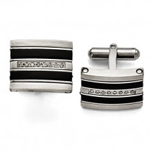 Chisel Stainless Steel Polished/Brushed Black Rubber 0.15ct.Tw. Diamond Cuff Link - SRC283