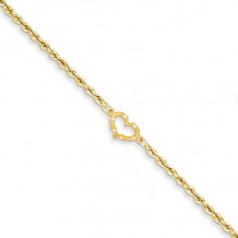 Quality Gold 14k Satin & Diamond-cut Open Heart Rope Anklet - ANK154-10