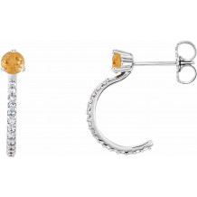 14K White Citrine & 1/6 CTW Diamond Hoop Earrings - 86686675P