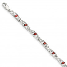 Quality Gold Sterling Silver Garnet Diamond-cut Leaves Bracelet - QG4927-7.5