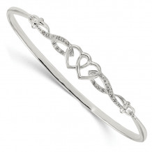 Quality Gold Sterling Silver CZ Hearts Bangle Bracelet - QB1140