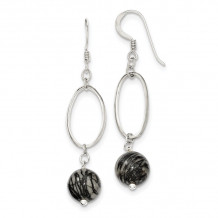 Quality Gold Sterling Silver Oval Links & 9.5mm Zebra Jasper Dangle Earrings - QE6370