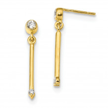 Quality Gold Sterling Silver Gold-tone Polished Bar  CZ Post Dangle Earrings - QE13775