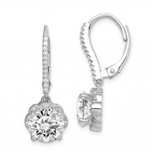 Quality Gold Sterling Silver Rhodium-plated White CZ Flower Leverback Dangle Earrings - QE15395