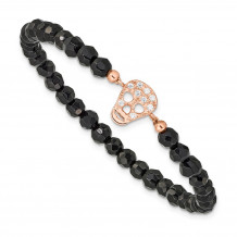 Quality Gold Sterling Silver Rhodium-plated Pink-plated Onyx & CZ Skull Stretch Bracelet - QG3572