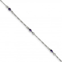 Quality Gold Sterling Silver Purple Glass Ankle Bracelet - QG1403-9