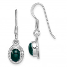 Quality Gold Sterling Silver Rhodium-plated Green Agate Oval Dangle Earring - QE15165