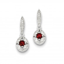 Quality Gold Sterling Silver Garnet Diamond Post Dangle Earrings - QE9433