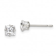 Quality Gold Sterling Silver 4mm Square Snap Set CZ Stud Earrings - QE7500