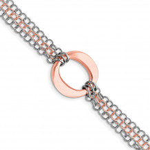 Quality Gold Sterling Silver & Rose Vermeil Multi-Strand  Center Oval Bracelet - QG2977-7.5
