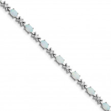 Quality Gold Sterling Silver Rhodium Plated 7inch White Created Opal and CZ Bracelet - QX521CP