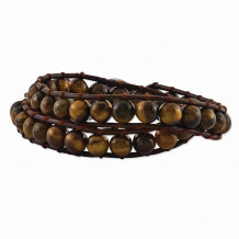 Quality Gold 6mm Brown Beads & Leather Cord Multi Wrap Bracelet - BF1571