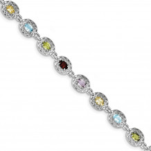 Quality Gold Sterling Silver Rhodium Plated 6.5inch Multicolored Gemstone Bracelet - QX473RB