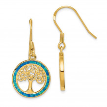 Quality Gold Sterling Silver Gold-tone Created Opal Circle  Tree Dangle Earrings - QE14292