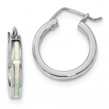 Quality Gold Sterling Silver Rhodium-plated White Created Opal Hoop Earrings - QE14045