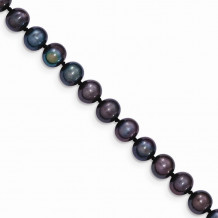 Quality Gold 14k Black Near Round Freshwater Cultured Pearl Bracelet - BPN060-7.5