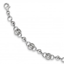 Quality Gold Sterling Silver Rhodium-plate Textured Polished Fancy .75in ext. Bracelet - QG4521-7