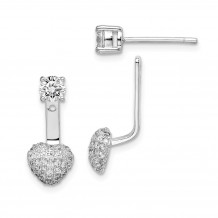 Quality Gold Sterling Silver Rhodium plated CZ Dangle Heart Front & Back  Earrings - QE15316