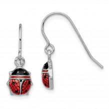 Quality Gold Sterling Silver Rhodium Enameled Lady Bug Dangle Earrings - QE9591