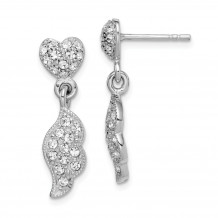 Quality Gold Sterling Silver Rhodium-plated CZ Heart & Wings Dangle Post Earring - QE15299